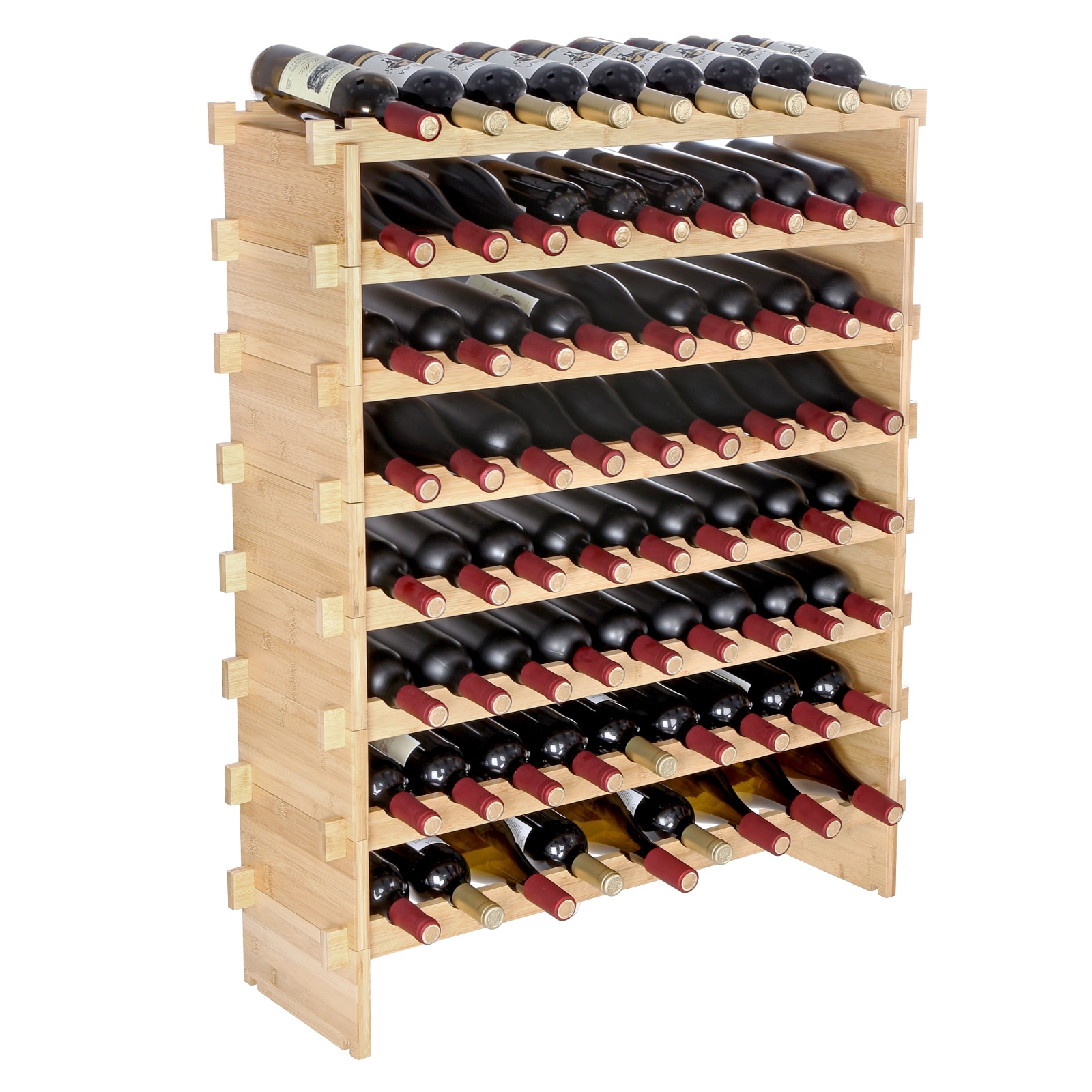 72 Bottle Stackable Modular Wine Rack Bamboo Wood Display Shelf 8-Tier_voghion.com